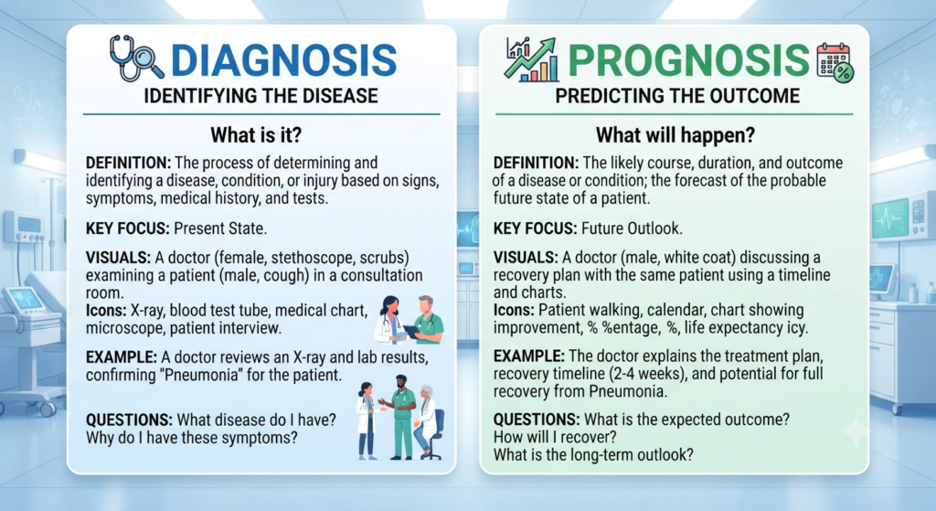 Prognosis diagnosis difference